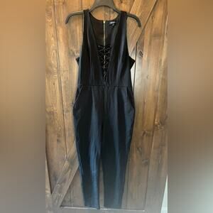 XOXO Pant Sleeveless Jumpsuit Large Black Back Zipper One Piece Formal Chic Work